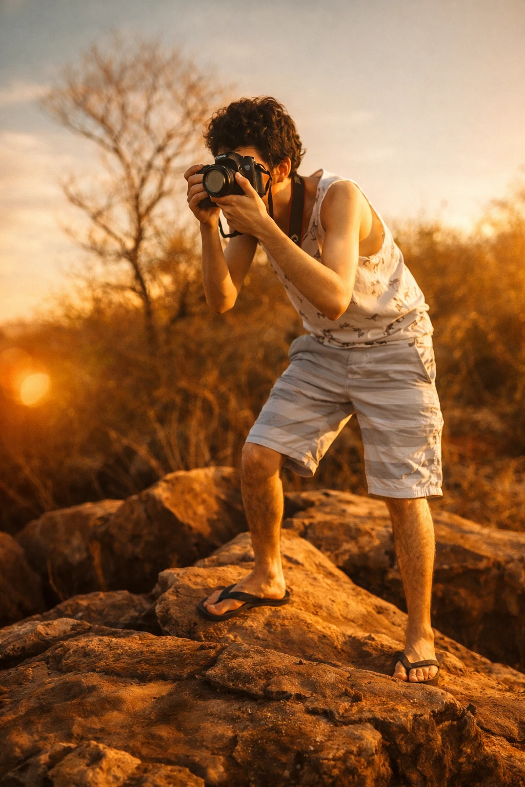 Anderson fotografando ao pôr-do-sol